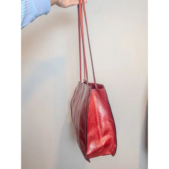 Vintage Y2K Wilsons Leather Pelle Studio Red Italian Leather Tote Shoulder Bag